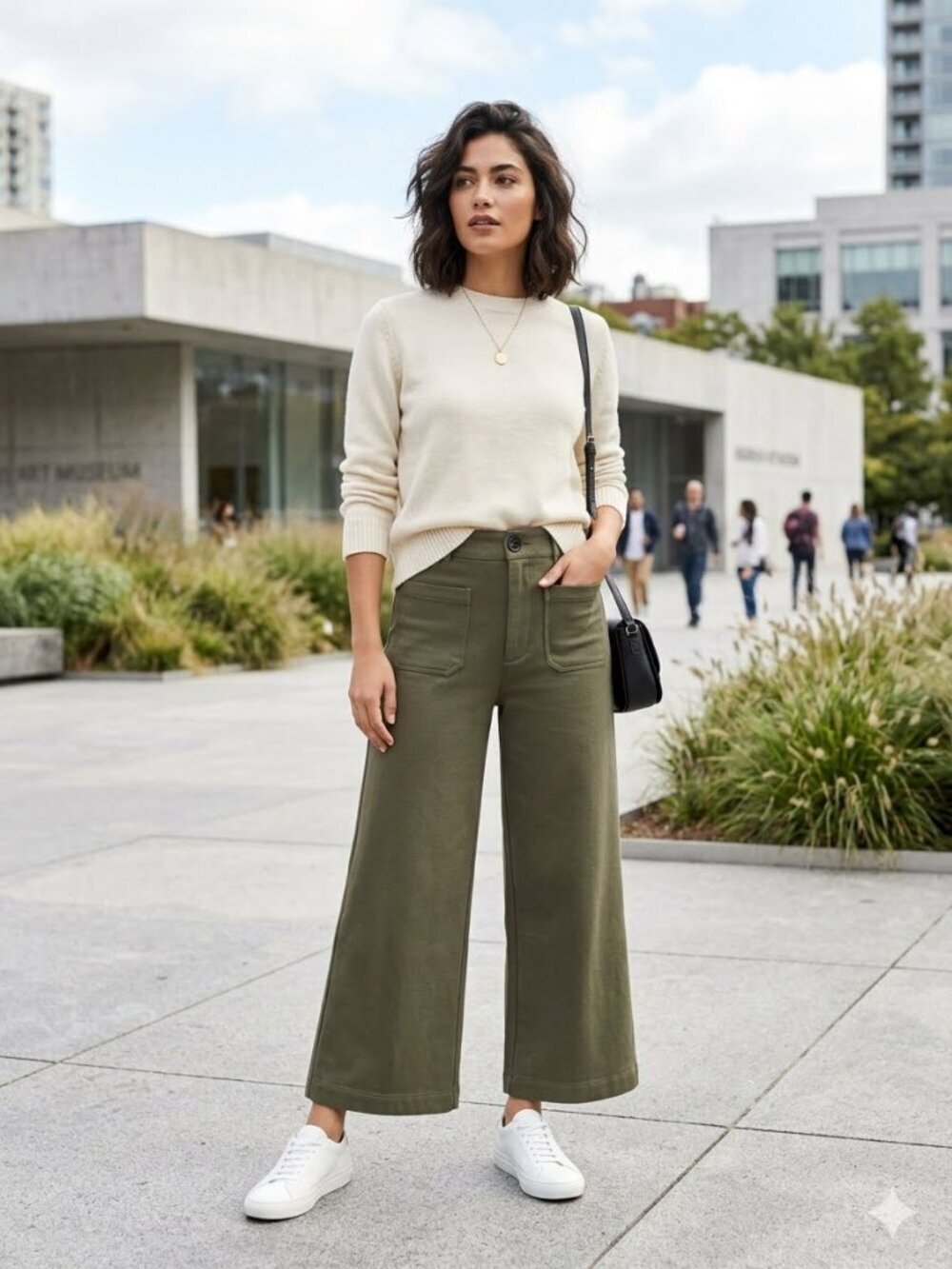 T Tahari Women's 10 Olive Green Wide Leg Viscose Blend Pockets Colette Pants